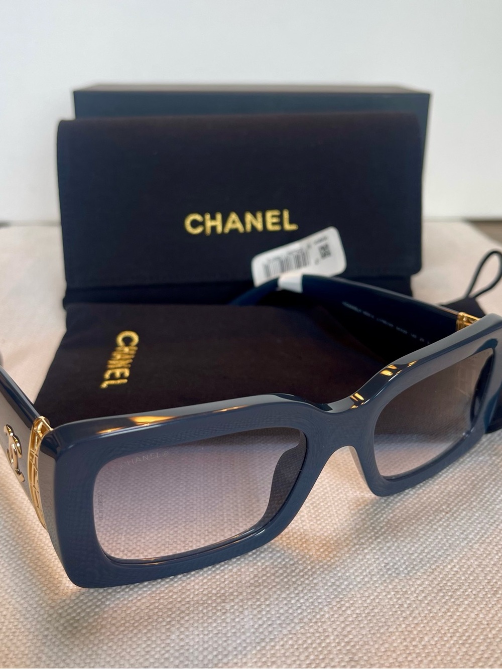 NWT CHANEL PETROL BLUE FRAME GOLD JEWEL METAL WEAVE ACCENTS CH553A FULL SET COA - Picture 4 of 17